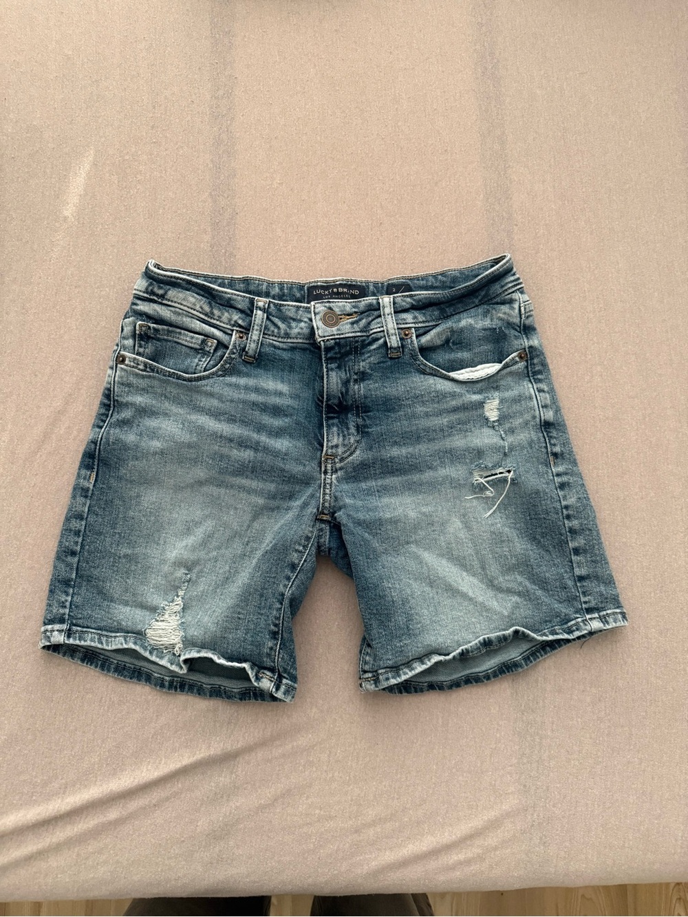 Women’s Distressed Denim Jean Shorts - Faded Blue